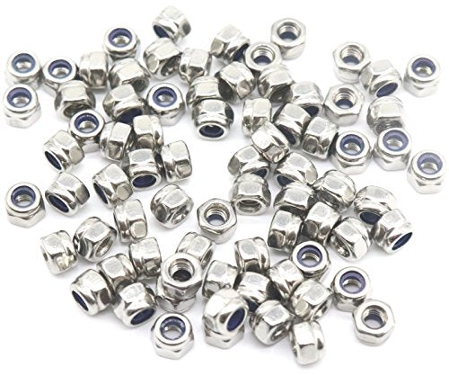 100Pcs M3 x 0.5mm Lock Nuts, 304 Stainless Steel Self-Lock Nylon Inserted 3mm Lock Nuts, M3 Nylock Nuts, 3mm Locking Nuts for RC Model, 3D Printer
