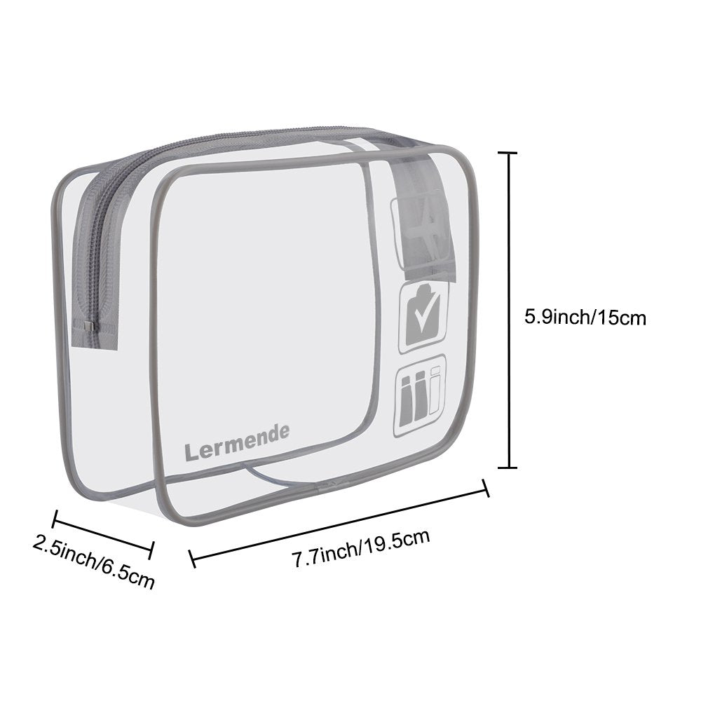 2pcs Clear Toiletry Bag TSA Approved Travel Toiletry Bag, Carry On Airport Airline Compliant Bag Quart Sized 3-1-1 Kit Luggage Pouch (Grey)