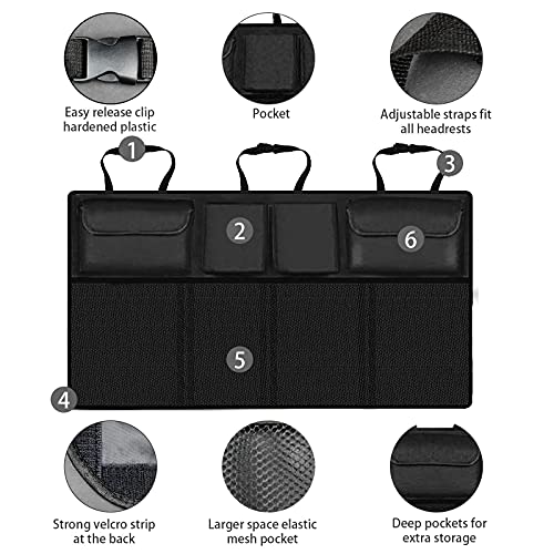 Car Trunk Organizer, Backseat Hanging Organizer with 9 Large Storage Bag Super Capacity, Waterproof Trunk Storage Bag for SUV Car, Black, 42 x 21 inch