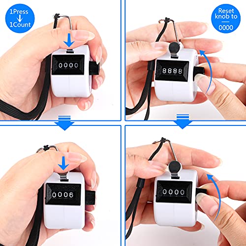 2 Pack Hand Tally Counter 4 Digital Click Counter for Sport Row School Event (Black White)