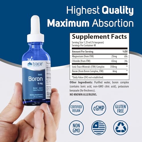 Ionic Boron - Brain & Bone Support Supplement - Liquid Supplement with Magnesium Aids Healthy Joints & Muscles - Formula Supports Nerve Health & Function - 2 fl oz (About 48 Servings)