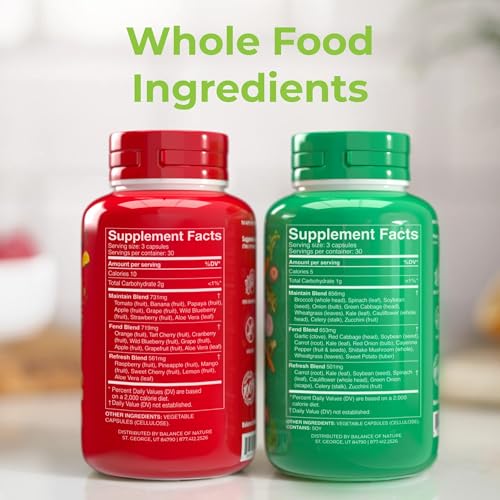 Fruits & Veggies - Whole Food Supplement with Superfood Fruits and Vegetables for Women, Men, and Kids - 90 Fruit Capsules, 90 Veggie Capsules - 1 Set