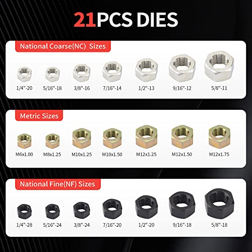 42Pcs Thread Chaser Set, Thread Restorer Kit Includes 21 Rethreading Dies, 19 Rethreading Taps & 2 SAE Thread Files, Thread Repair Kit with UNF, UNC and Metric Size