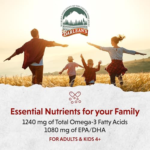 Barlean's Omega 3 Fish Oil Liquid Supplement, Lemon Crème, 1080mg of Omega 3 EPA and DHA Fatty Acid, 16 oz