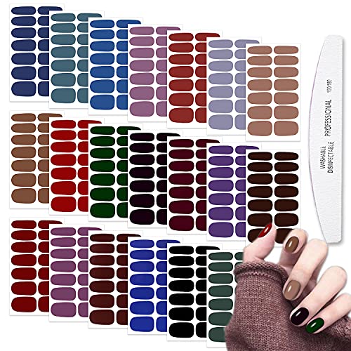 20 Sheets Dark Solid Color Series Nail Polish Strips Stickers with Nail File Self-Adhesive Punk Rock Gel Nail Strips Full Nail Wraps for Women Nails Art