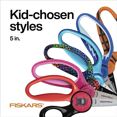5 Pointed-Tip Scissors for Kids 4-7 with Non-Stick Blades (3-Pack) - Scissors for School or Crafting - Back to School Supplies - Sports Design