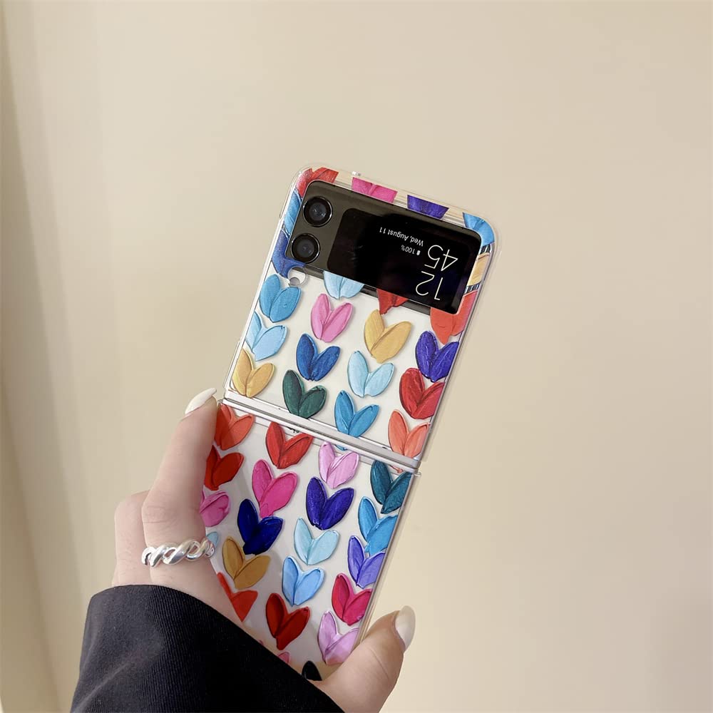 Cute Loving Hearts Clear Hard PC Phone Case for Samsung Galaxy Z Flip 3 Cover Folding Display Fashion Women Girls Skin for Galaxy ZFlip3