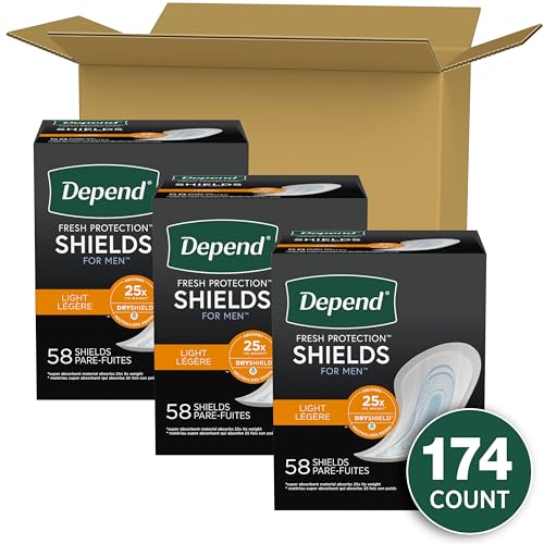 Incontinence/Bladder Control Shields, Pads for Men, Light Absorbency, 174 Count (3 Packs of 58) (Packaging May Vary)