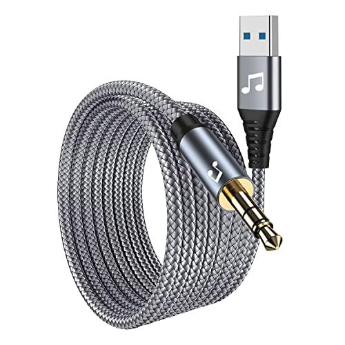 6 FT USB to 3.5mm Audio Jack Adapter,USB 2.0 to 3.5mm AUX Stereo Audio Cord,Compatibility with Laptop, Speaker, Support Windows,Not Applicable to Charging and MP3, Truck, TV USB Ports (6FT, Grey)