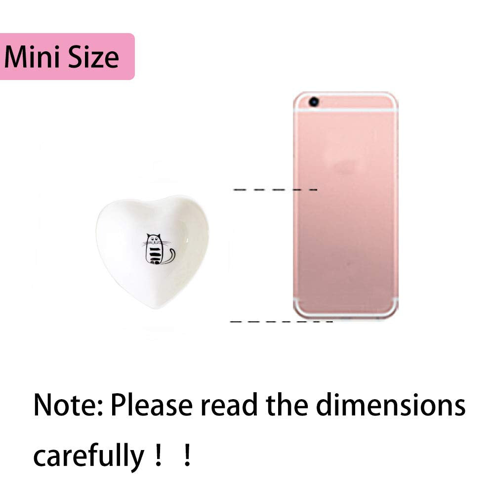 Cute Cat Ceramic Side Sauce Dishes Mini Heart shape Seasoning Dish, Sushi Soy Dipping Bowl,Serving Saucers Dishe,Meow Porcelain Small Tea Bag Holder Set of 6 (Cat)