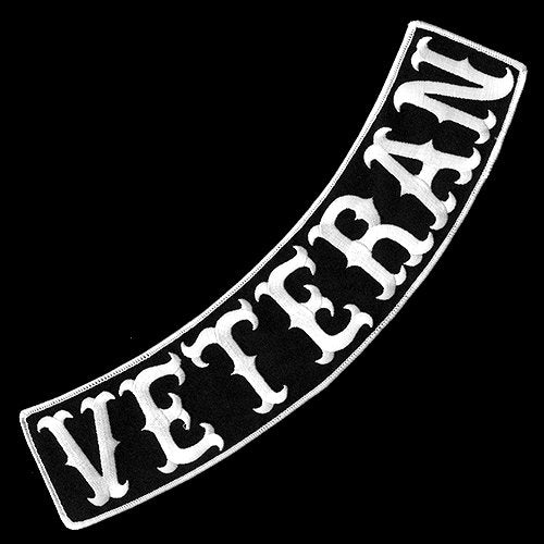 ® Veteran Patch Embroidered Iron-On Patch Jacket Rider Vest Rocker Size 12 XL USA (Black-White Bottom)