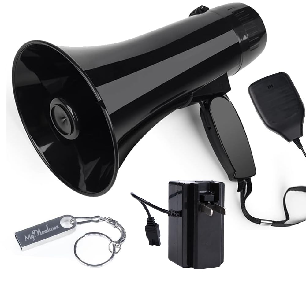 35 Watt Power Portable Megaphone Speaker PA Bullhorn with Detachable Handheld Microphone, Built-in Siren, USB Flash Drive & 240S Recording (Black)