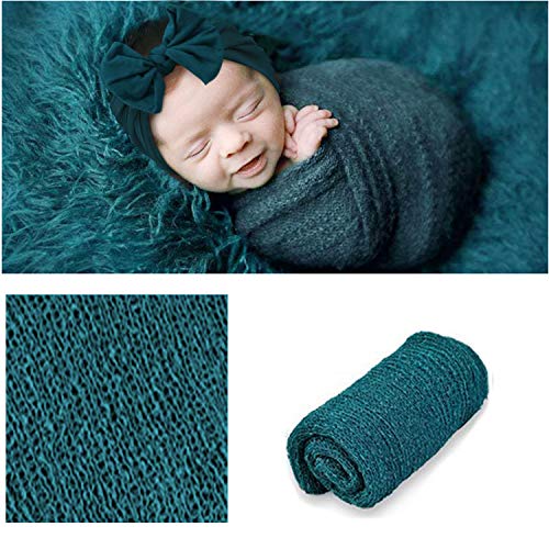 4 Pcs Newborn Photography Props Outfits- Baby Dark Green Long Ripple Wrap and Toddler Swaddle Blankets Photography Mat with Cute Headbands for Infant Boys Girls(0-12 Months)