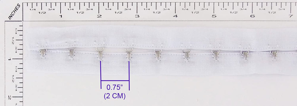 2 Yards Pair Hook and Eye Trim- 0.75 SPACING- Silver Metal On White Cotton Tape Ribbon Edging Cordage for Corset Sewing Quilting Renaissance Dance Bridal Costumes Drapery Home décor- #45-WH-75-2Y