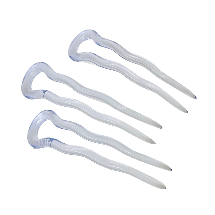 French Mystic Crystal Clear Transparent 3 Inch Wavy Set of 3 Celluloid U Shaped Hair Pins for Hair Bun Style for Women and Girls Hair Styling Accessories, Made in France