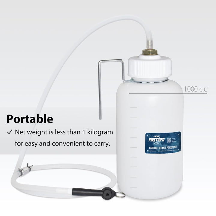 FIRSTINFO 33 Oz (1 Liter) Capacity Brake Service Brake Fluid Bleeder Bottle/Receiver with Non-Return Check Valve + Hook Fixed