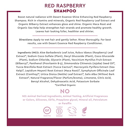 Red Raspberry Shampoo - 8 Fl Ounce - Gloss & Shine Enhancing - Strengthens Hair - Removes Everyday Pollutants - Vitamin A & C - Calcium - Magnesium