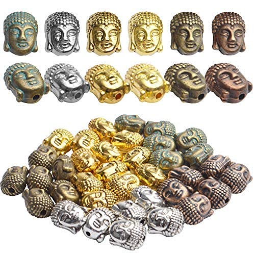 36pcs 6 Colors Buddha Head Beads Tibetan Alloy Charm Connector Beads Loose Spacer Beads for DIY Bracelet Necklace Jewelry Making and Crafting