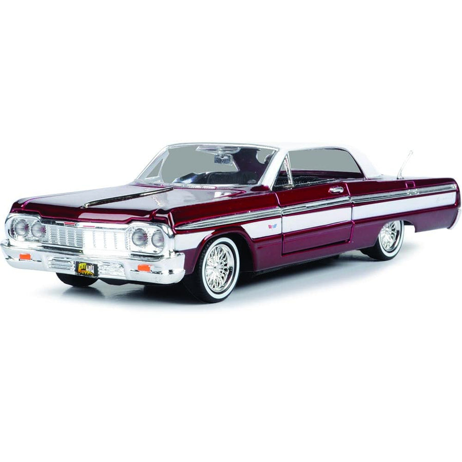 1964 Chevy Impala Lowrider Hard Top Candy Red Metallic with White Top Get Low Series 1/24 Diecast Model Car 79021
