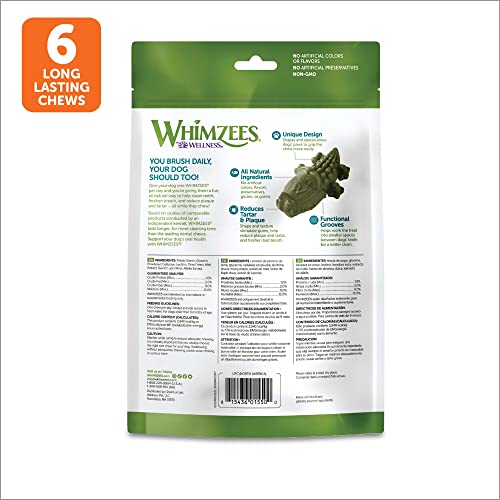 Wellness Alligator Dog Dental Treats, Natural Chews, Large Size, (6 Count)