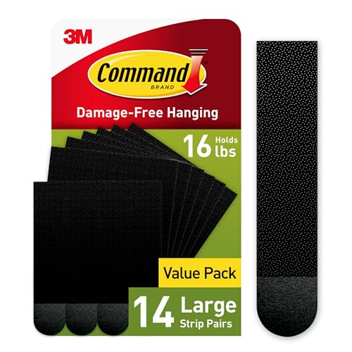 Large Picture Hanging Strips, Damage Free Hanging Picture Hangers, No Tools Wall Hanging Strips for Living Spaces, 14 Black Adhesive Strip Pairs(28 Strips)