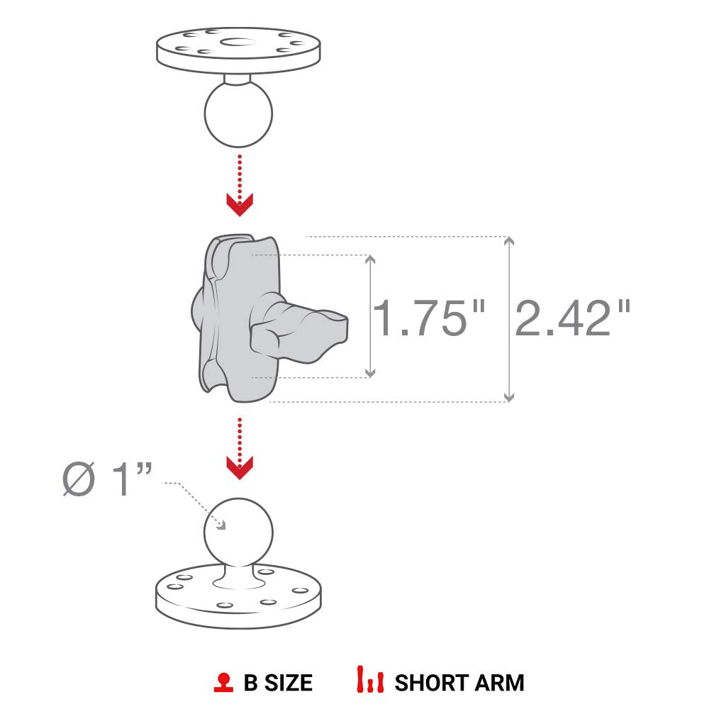 RAM Mounts RAM-B-201U-C Double Socket Arm (Long) Compatible with RAM B Size 1 Ball Components