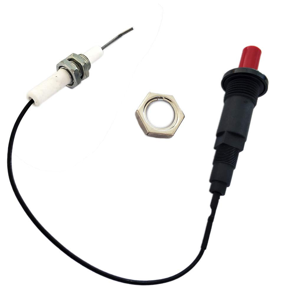 Gas Grill/Range/Heater/Grill Igniters,Push Button Piezo Igniter with Threaded Universal Ceramic Electrode Ignition Spark Plug Wire Long 11.8” Electronic Device Set of 2