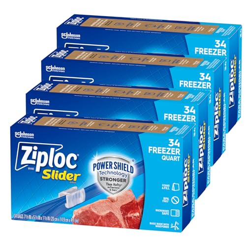 Quart Food Storage Freezer Slider Bags, Power Shield Technology for More Durability, 136 Bags Total