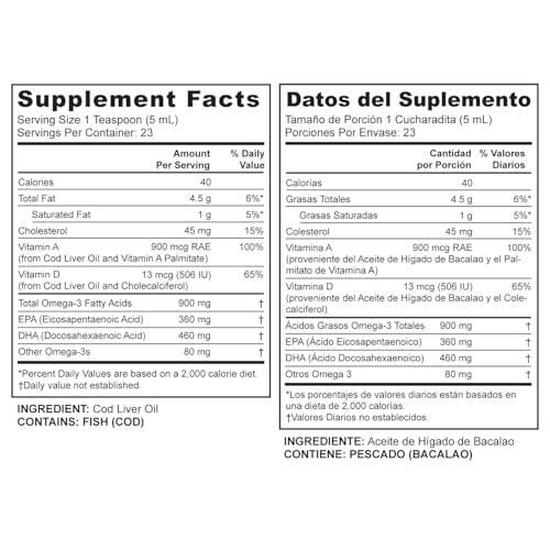 Cod Liver Oil Liquid - Pure Wild-Caught Icelandic Fish Oil 4 FL OZ (118 mL)