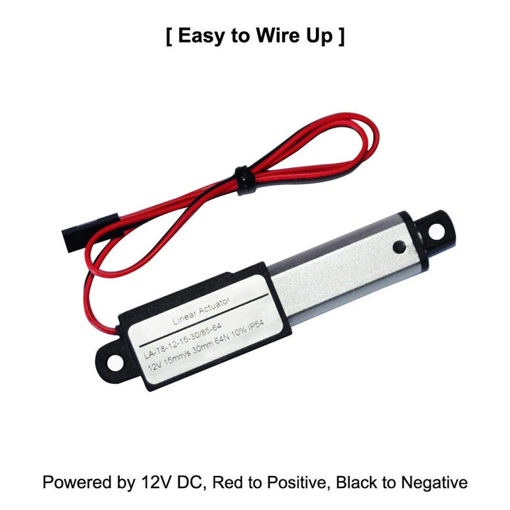 Micro Linear Actuator with Limit Switches 12V DC, 64N, 30mm Stroke 1.2 with Mounting Brackets