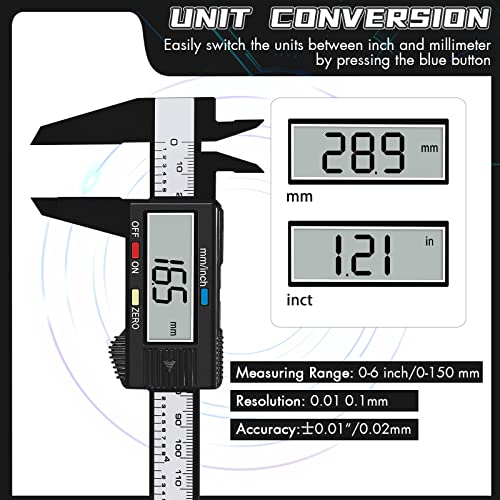 Electronic Digital Calipers, inch and Millimeter Conversion,LCD Screen displays 0-6 Caliper Measuring Tool, Automatic Shutdown, Suitable for DIY/Jewelry Measurement (New150mm Black Plastic)