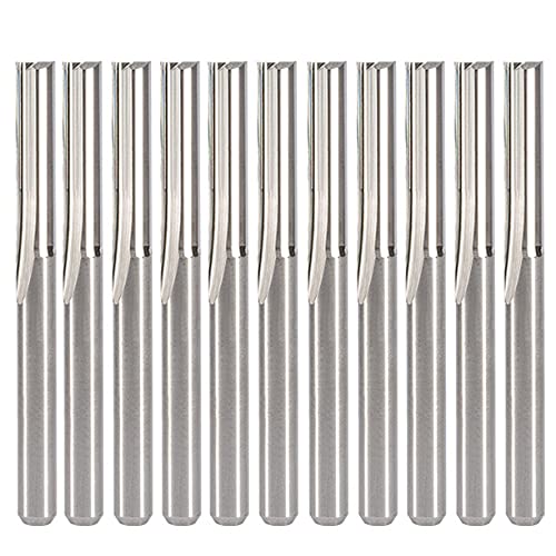 Yakamoz 10Pcs 1/8 Shank Straight Router Bit Set Flush Trim CNC End Mill Router Bits 2 Flute Straight Slot Milling Cutter Woodworking Tool