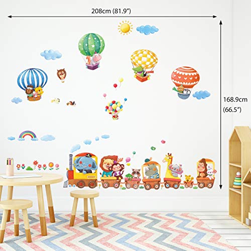 DL-1406L Large Animal Train & Hot Air Balloons Kids Wall Stickers Wall Decals Big Peel and Stick Removable Wall Stickers for Kids Nursery Bedroom Living Room (XLarge) décor
