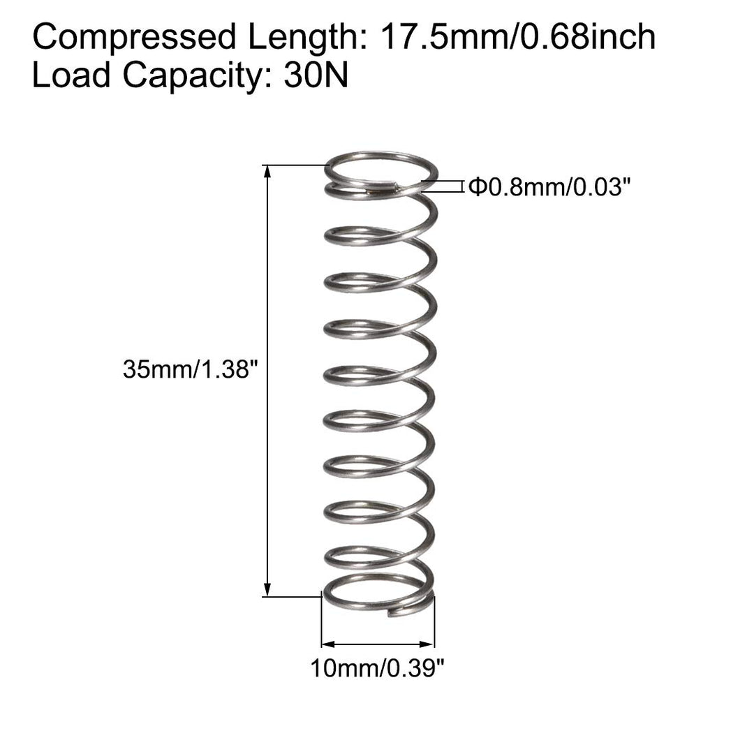 Compression Spring,10mm OD, 0.8mm Wire Size, 17.5mm Compressed Length, 35mm Free Length,30N Load Capacity,Gray,30pcs