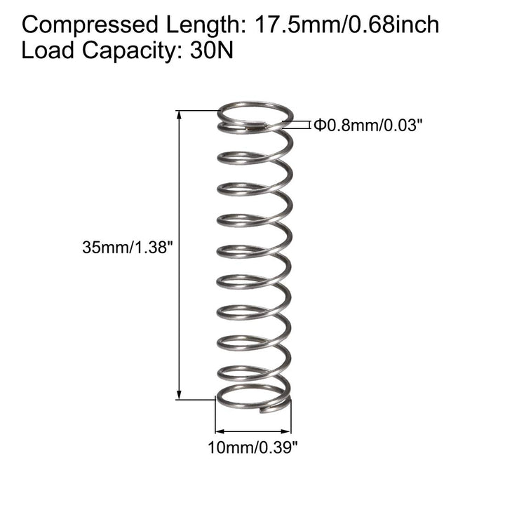 Compression Spring,10mm OD, 0.8mm Wire Size, 17.5mm Compressed Length, 35mm Free Length,30N Load Capacity,Gray,30pcs