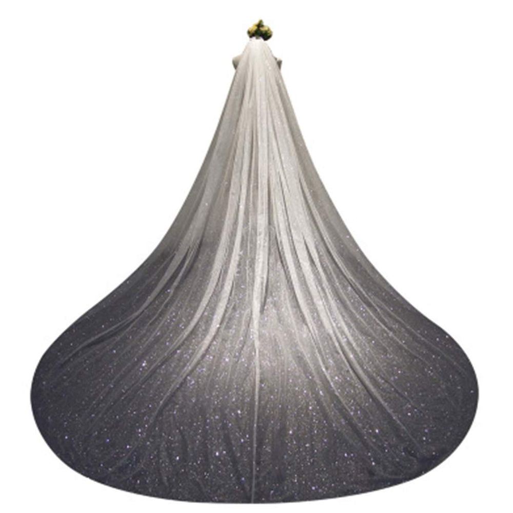 Cathedral 1 Tier Bride Wedding Veil Sparkling Long Bridal Tulle Veil with Comb Drop Veil Cut Edge for Bride (118''W, Ivory)
