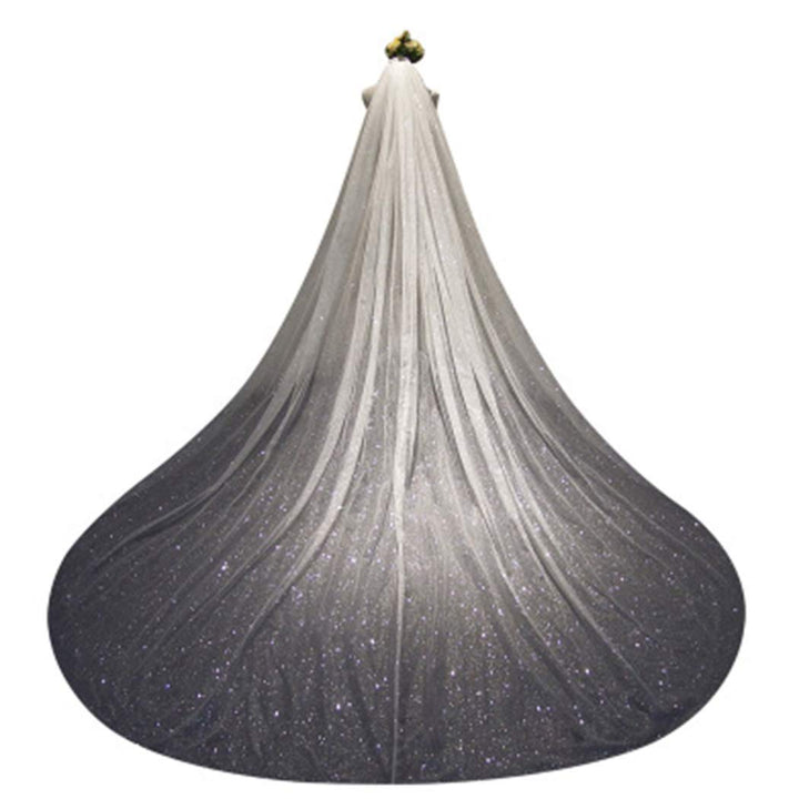 Cathedral 1 Tier Bride Wedding Veil Sparkling Long Bridal Tulle Veil with Comb Drop Veil Cut Edge for Bride (118''W, Ivory)