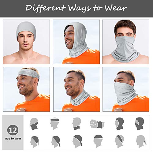Summer Face Mask for Men Neck Gaiters Scarf Face Covering Balaclava Fishing Cycling Running Masks Windproof Bandana (Black, Gray, White, 6 Pieces)