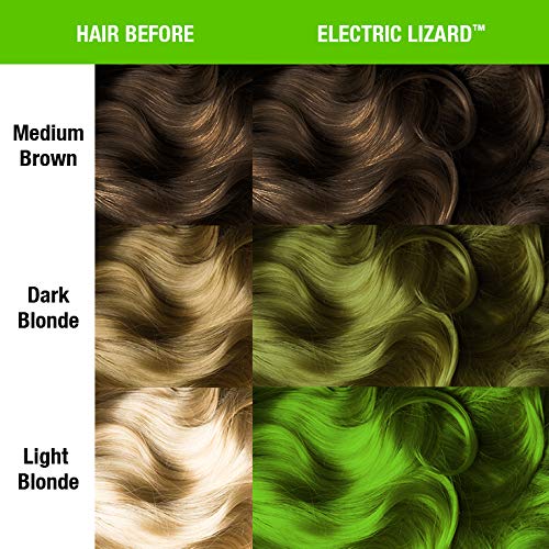Electric Lizard Green Hair Dye – Classic High Voltage - Semi Permanent Bright Neon Green Hair Dye With Lime Green Hues – Glows in Blacklight - Vegan, PPD And Ammonia Free (4oz)