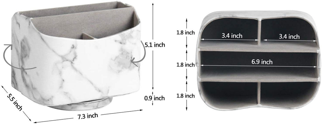 Spinning Remote Control Holder, Remote Controller Holder, Remote Caddy, Media Storage Organizer, Spinning Remote Control Organizer, 7.3X 5.5 x 6 inches, Marble PU Leather
