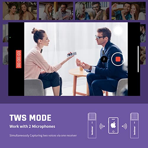 Lewinner Wireless Microphone Set, 2 Transmitters & 1 Receiver, Bluetooth, Ideal for Interviews, With Storage Box