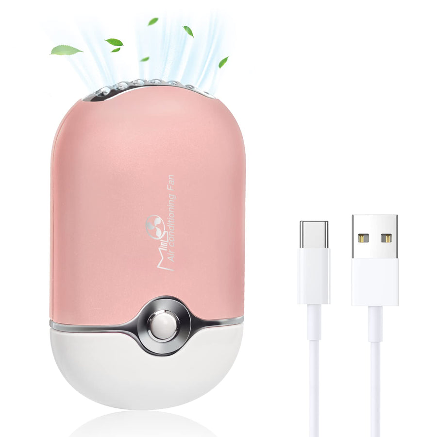 USB Mini Portable Fans Rechargeable Electric Bladeless Air Conditioning Refrigeration Blower Dryer Fan for Eyelash Extension (Light pink)