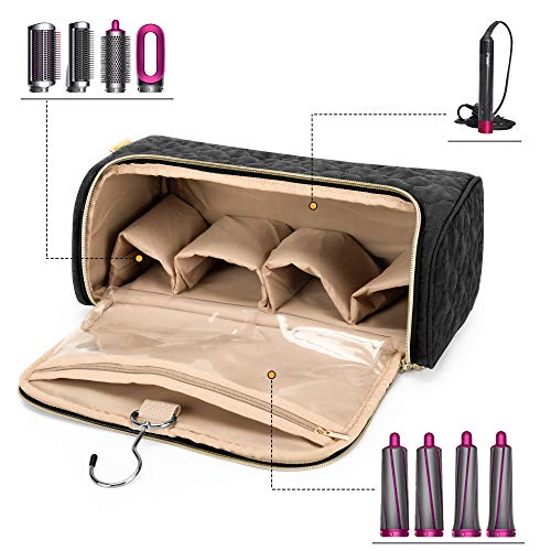 Travel Case Compatible for Dyson Airwrap Complete Styler All Models and Attachments, Portable Storage Bag with Hanging Hook for Hair Curler Accessories, Black (Patented Design)