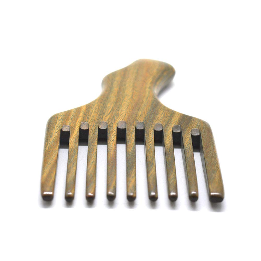 Hair/Beard Pick/Wide Tooth Comb – Made Of One Whole Piece Of Natural Green Sandal Wood With Fantastic Handle (M049)