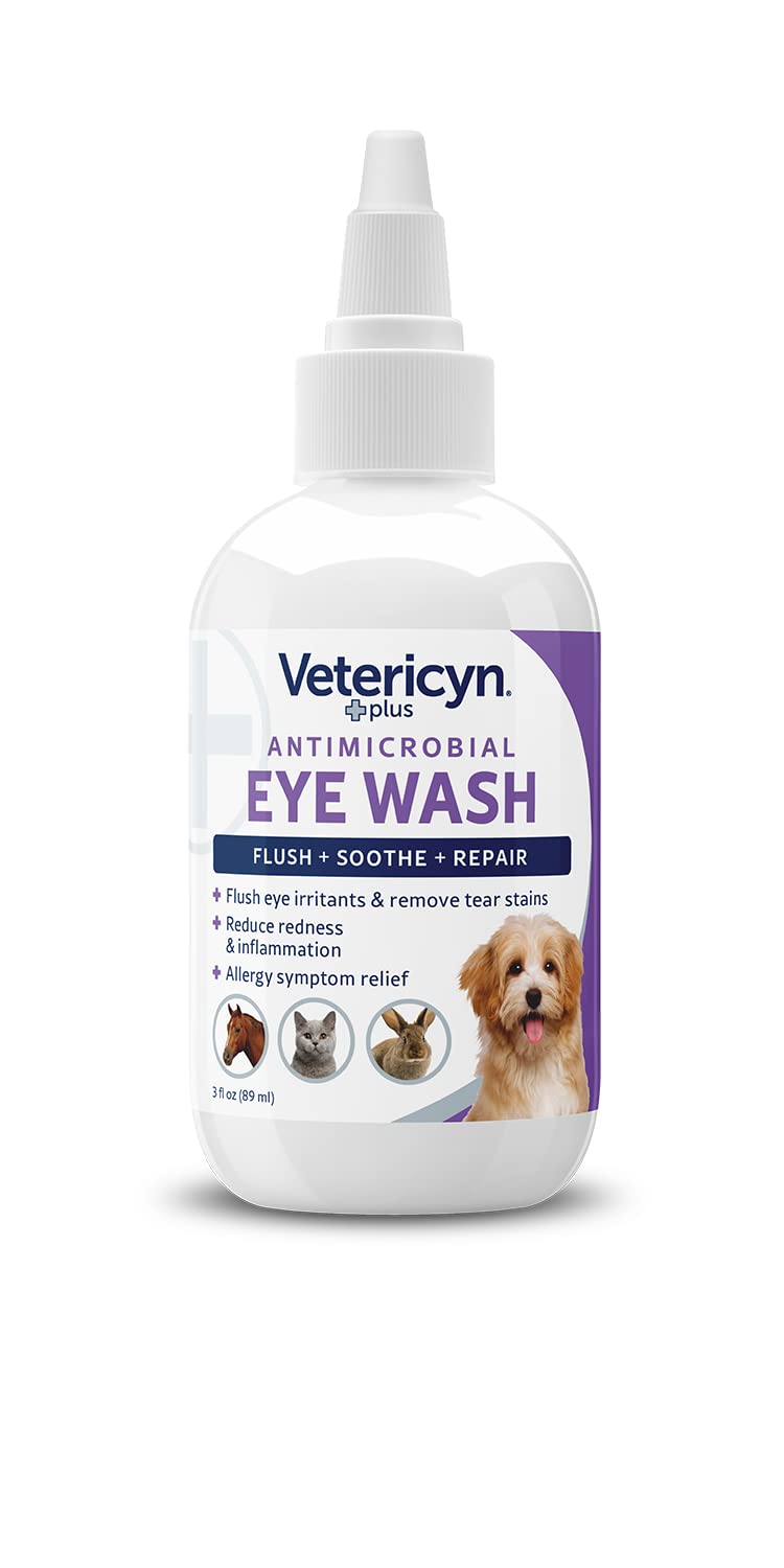 Plus Dog and Cat Eye Wash | Eye Drops for Dogs and Cats to Flush and Soothe Eye Irritations, Dog Tear Stain Cleaner, Safe for All Animals. 3 ounces