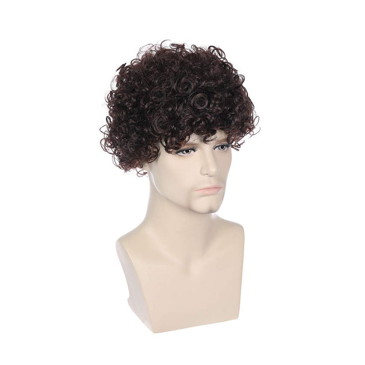Dark Brown Wigs for Men Boy Short Curly Kinky Dark Brown Wig Halloween Costume Cosplay Christmas Wig