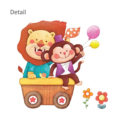 DA4-1406 Animal Train and Hot Air Balloons Kids Wall Stickers Wall Decals Peel and Stick Removable Wall Stickers for Kids Nursery Bedroom Living Room décor