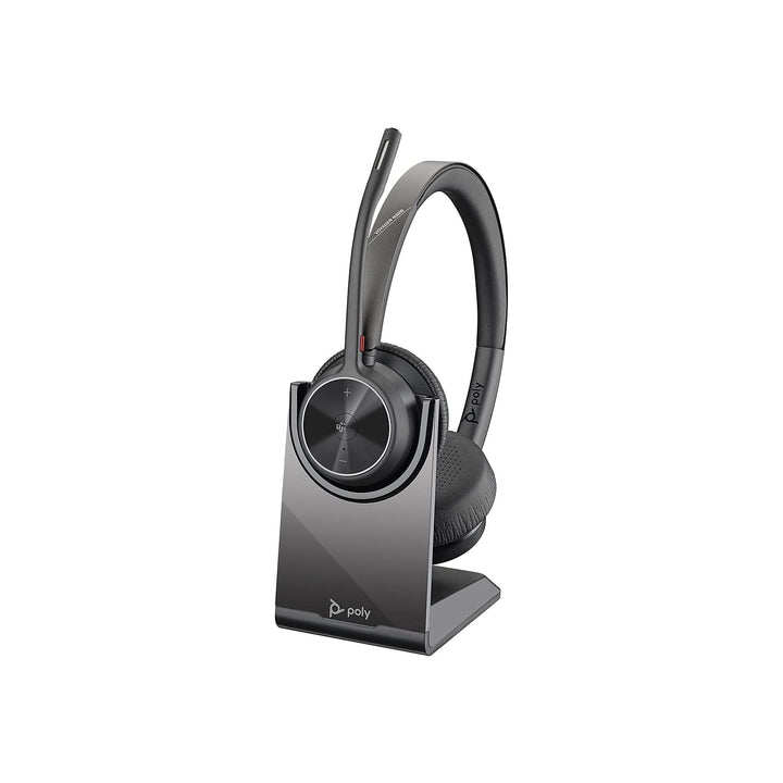 - Voyager 4320 UC Wireless Headset + Charge Stand (Plantronics) - Headphones w/Mic - Connect to PC/Mac via USB-C Bluetooth Adapter, Cell Phone via Bluetooth-Works w/Teams (Certified), Zoom&More