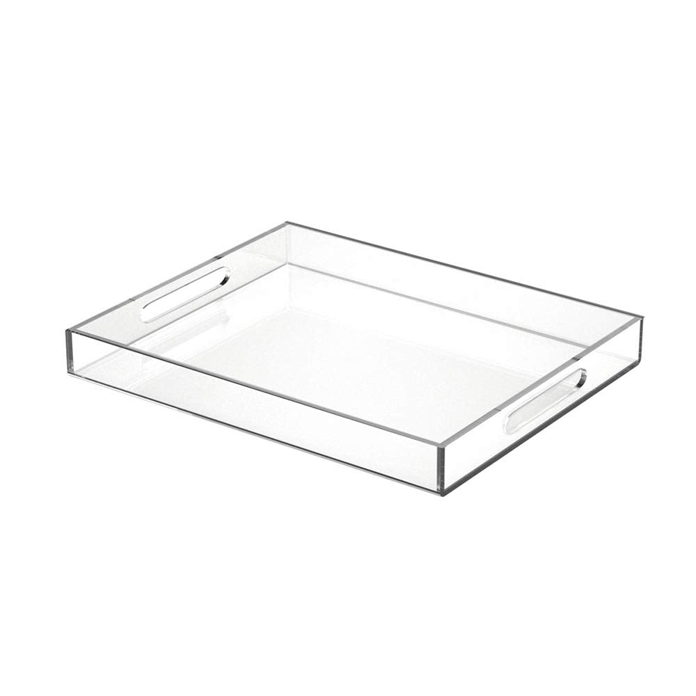 Acrylic Serving Tray 11x14 Inches -Spill Proof- Clear Decorative Tray Organiser for Ottoman Coffee Table Countertop with Handles
