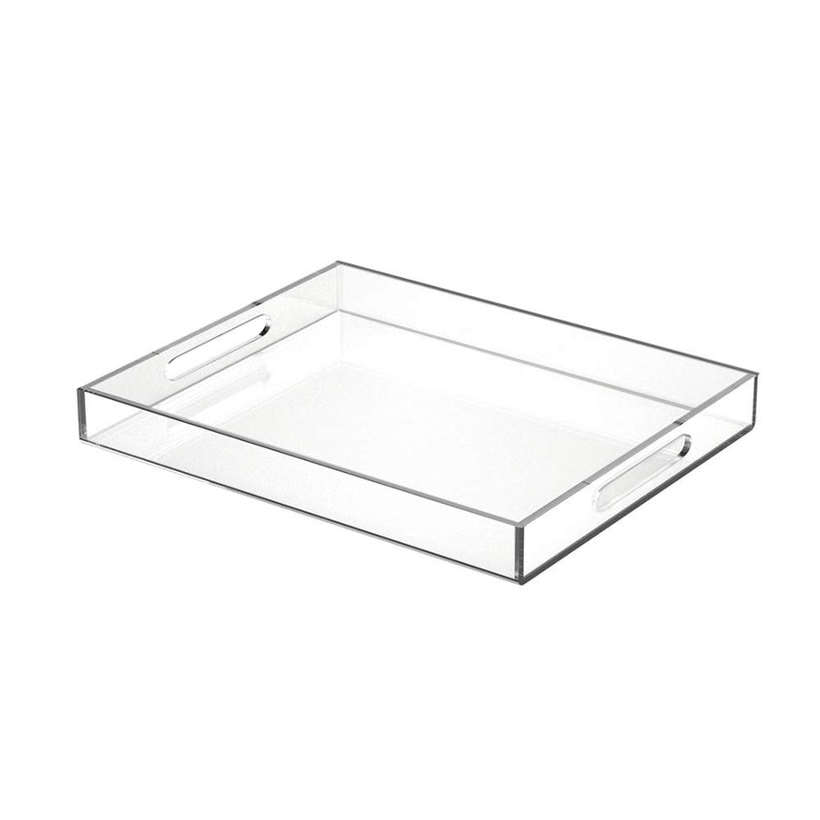 Acrylic Serving Tray 11x14 Inches -Spill Proof- Clear Decorative Tray Organiser for Ottoman Coffee Table Countertop with Handles